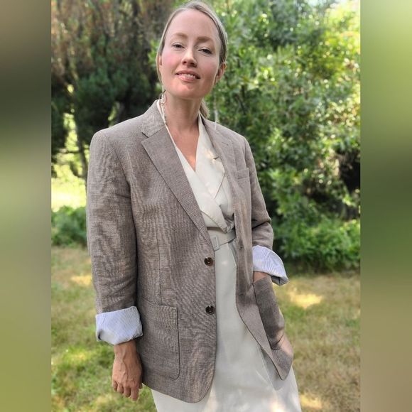 The Stanley RW&CO. Summer Blazer Dinner Suit Jacket Mens Taupe Tan Brown Sz L - Picture 7 of 16